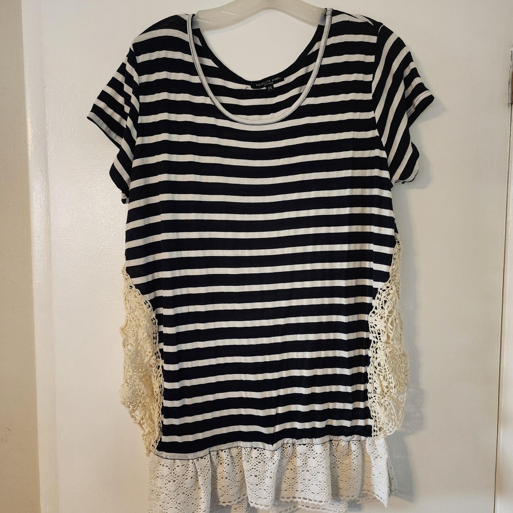 1X Black and White Striped with Lace Side and Hem by Absolute Angel New York Top